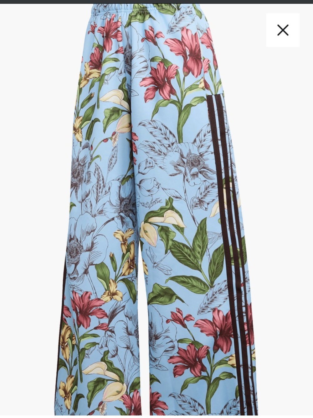 adidas x Farm Rio Women's Light Blue Floral Tiro Track Pants with Brown Stripes - Picture 2 of 2